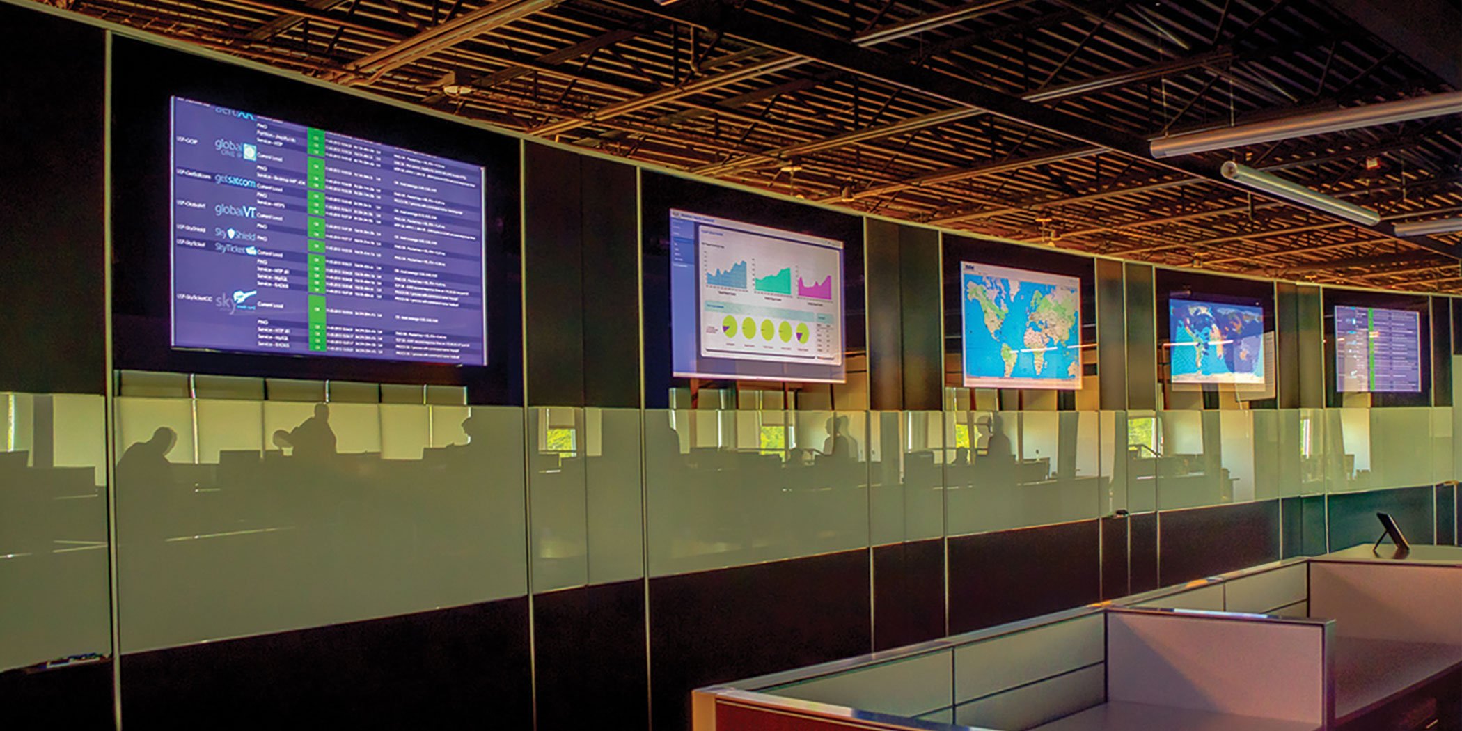 The Satcom Direct Network Operations Center in Florida keeps watch on customer networks.