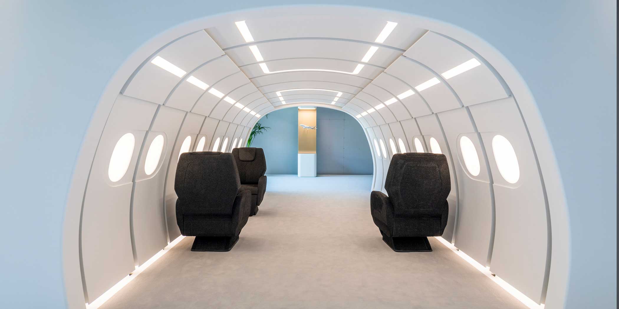 At the ACJ TwoTwenty creative studio, a full-size cabin mockup is fitted with retractable elements 
