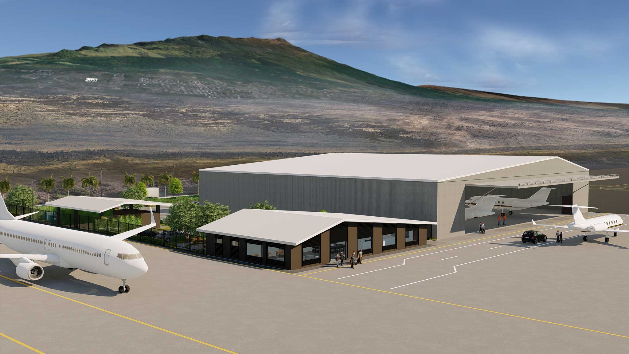 Artist rendering of new Air Service Hawaii facility at Kona