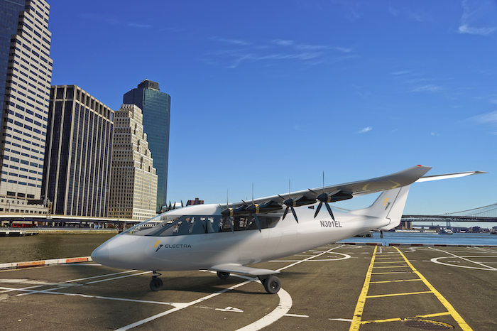 Digital rendering of Electra's eSTOL aircraft at Manhattan Heliport