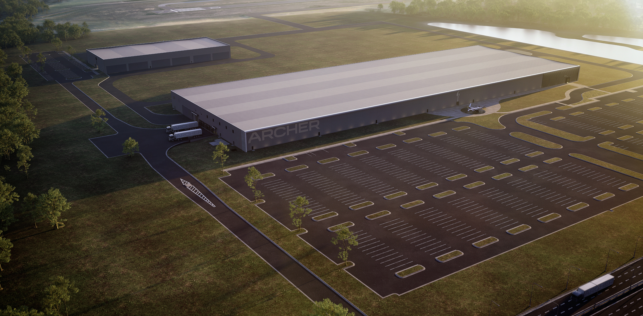 A digital rendering of Archer's planned eVTOL factory in Covington, Georgia