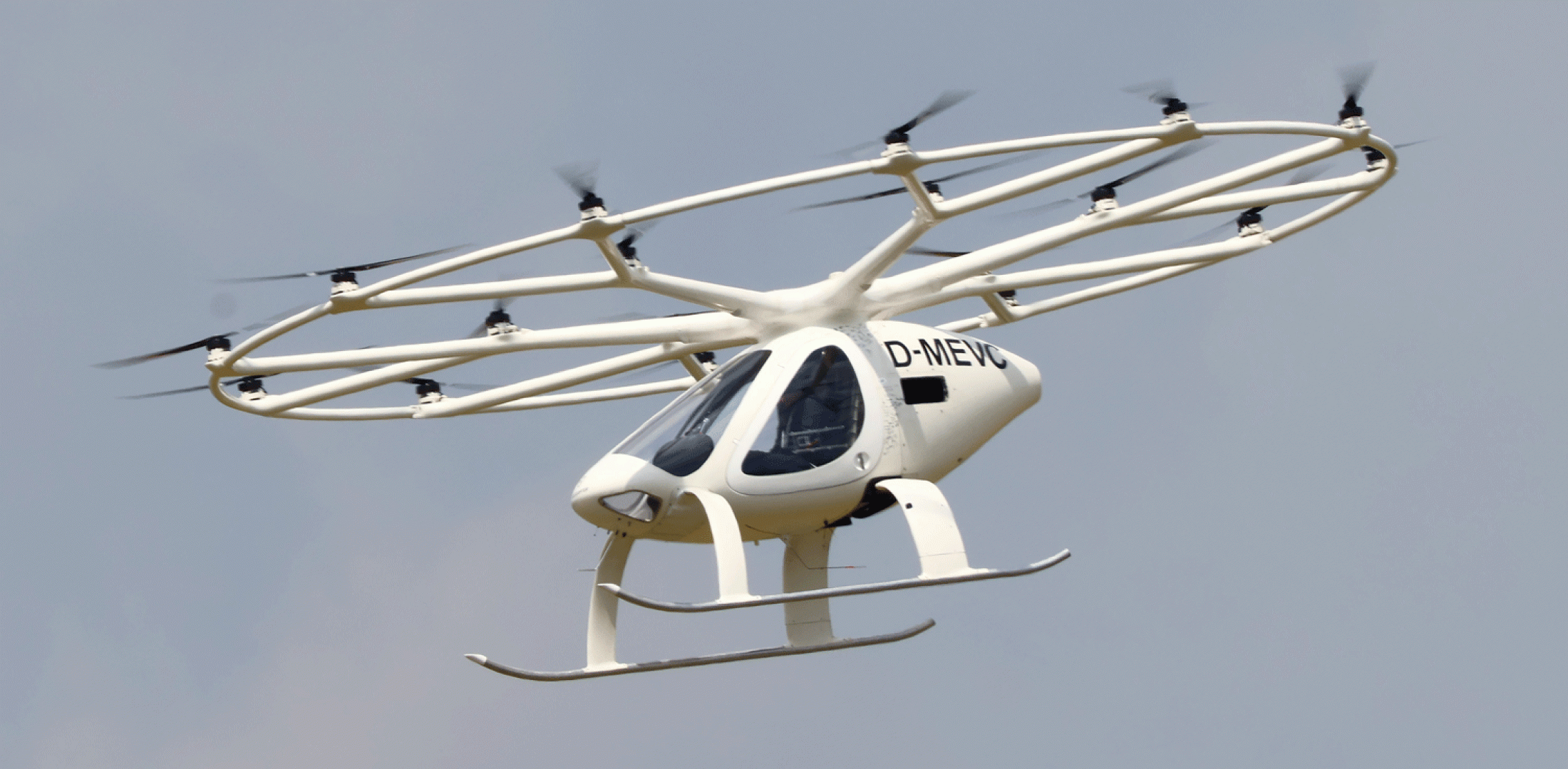 Volocopter's 2X eVTOL vehicle in the 2023 Paris Air Show flying display.