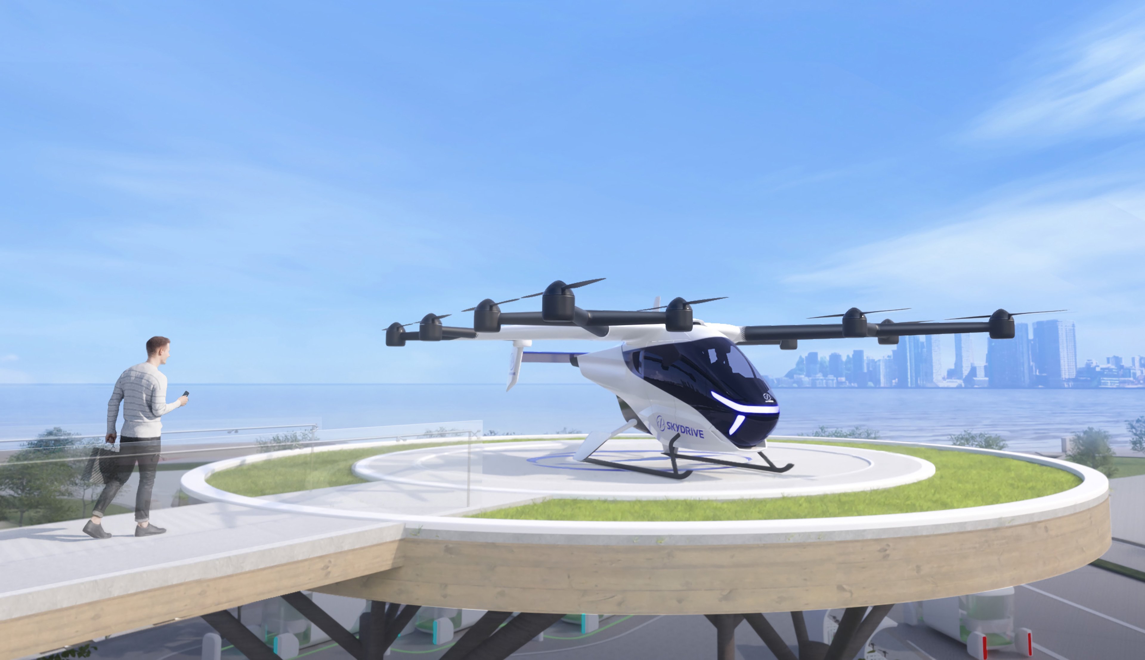 SkyDrive plans its two-seat SD-05 eVTOL aircraft to be used for air taxi services.