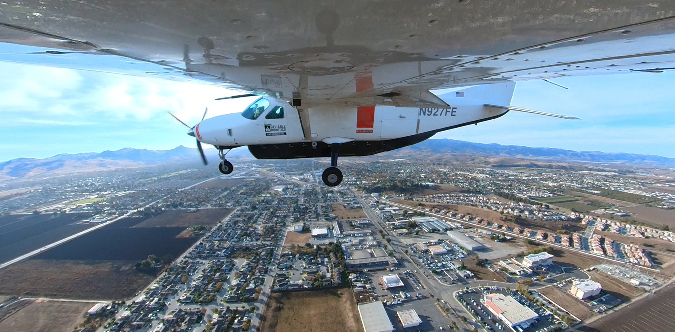 Reliable Robotics' modified Cessna 208 Caravan is pictured during its first uncrewed test flight