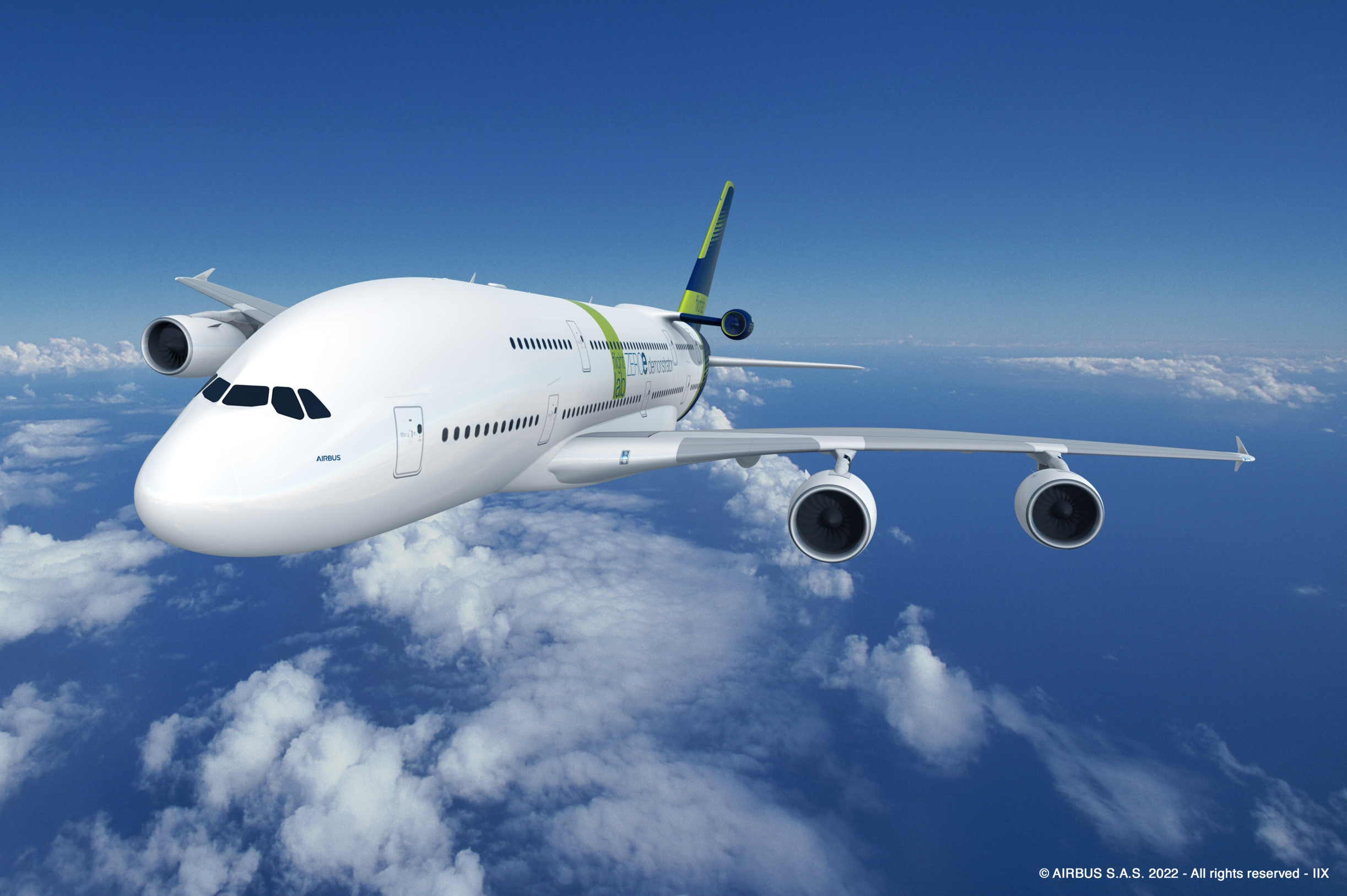 Airbus's ZeroE program is using an A380 aircraft to evaluate hydrogen propulsion systems.