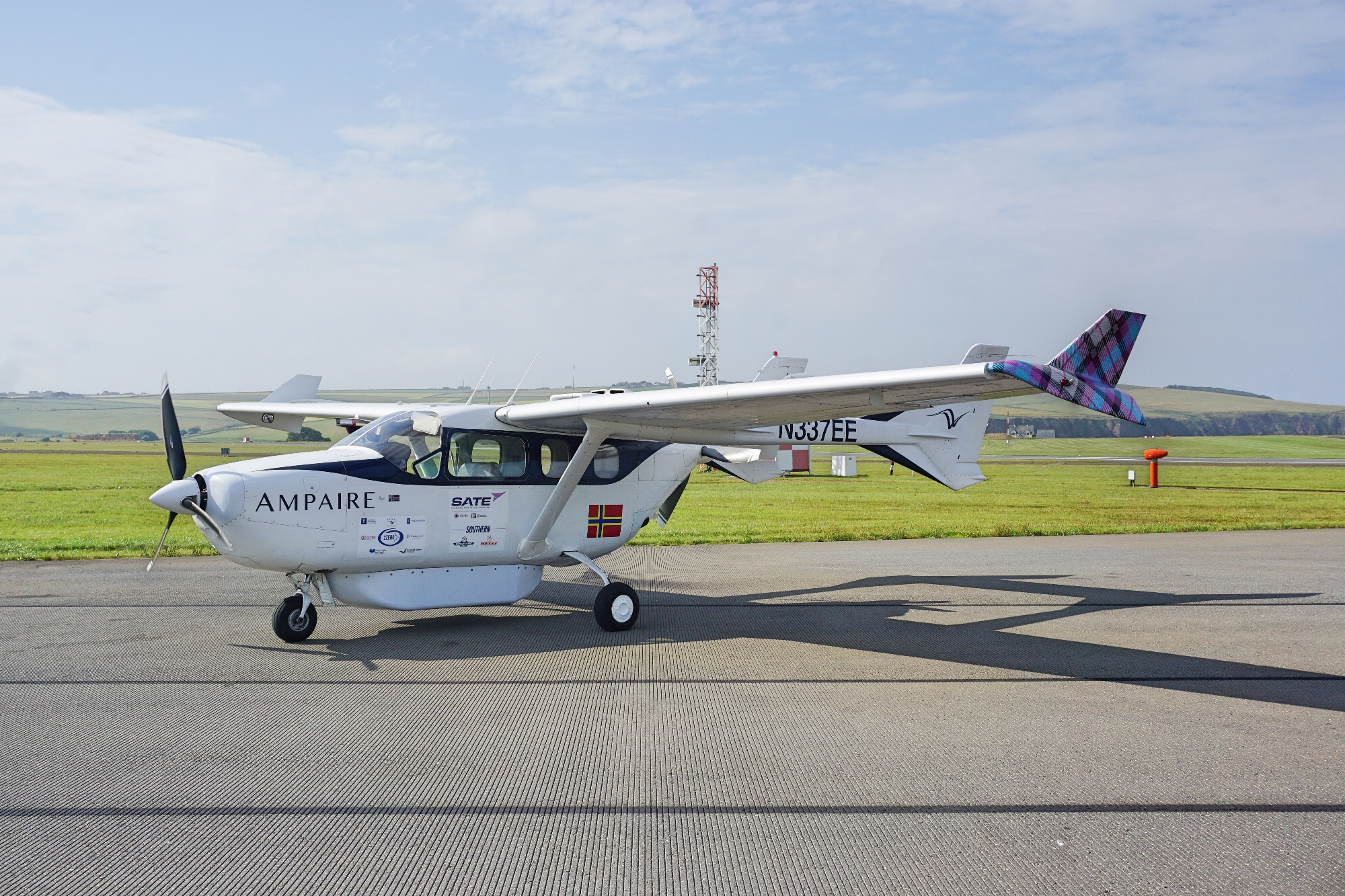 Ampaire's Electric Eel technology demonstrator at Kirkwall in Scotland's Orkney Islands.