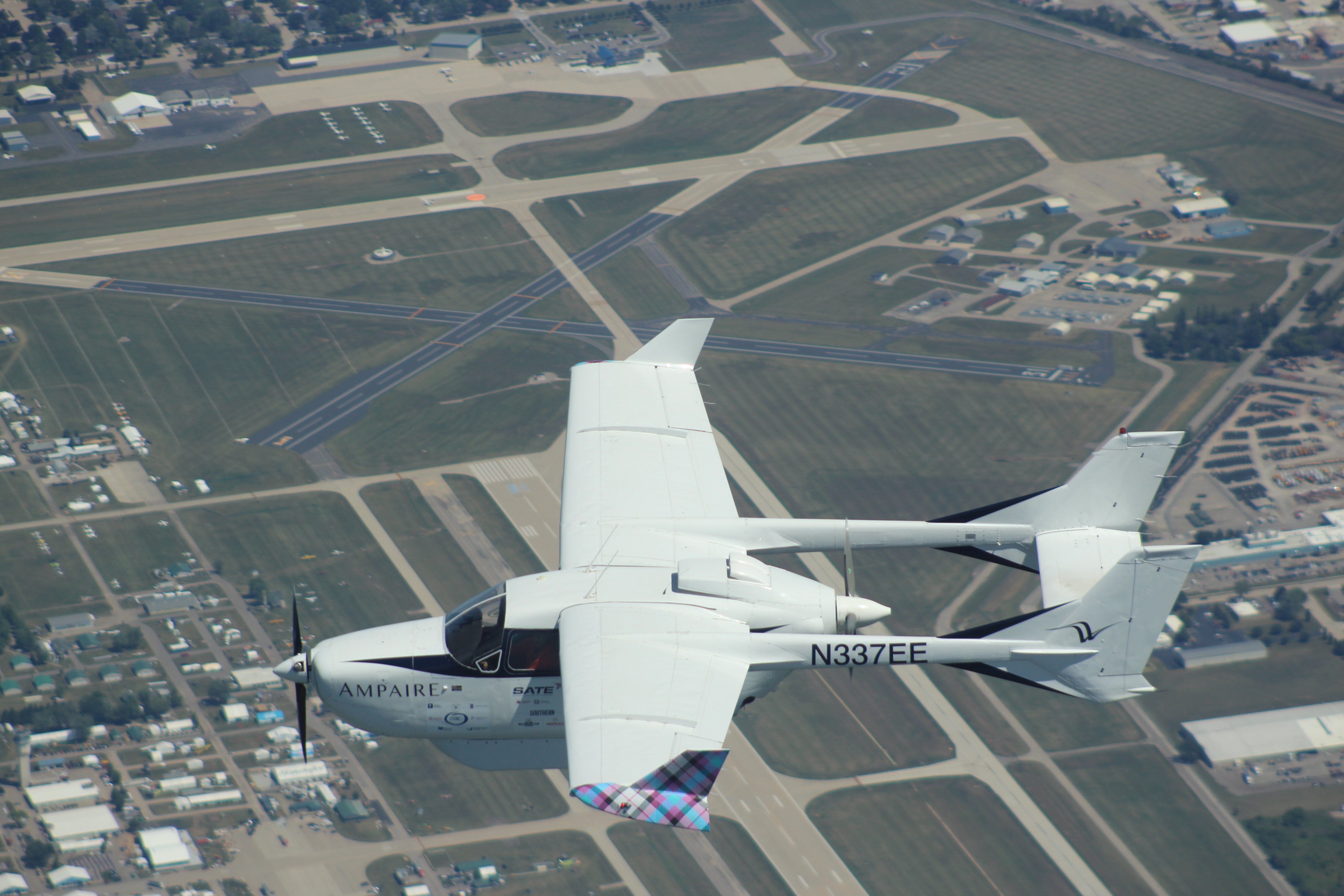 Ampaire's Electric EEL hybrid-electric technology demonstrator aircraft flies from Los Angeles to Oshkosh for the EAA AirVenture show.