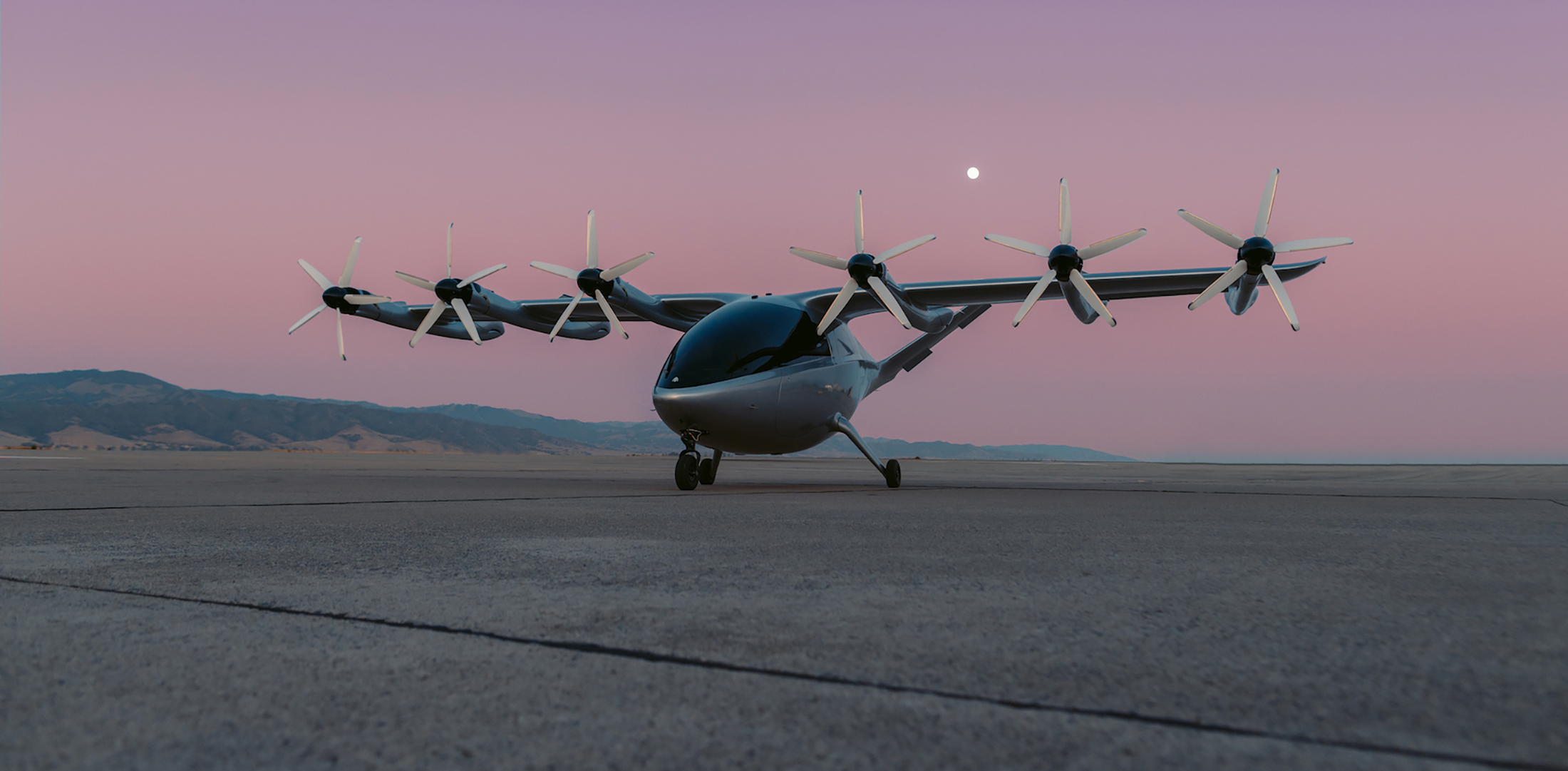 Archer's eVTOL technology demonstrator, called Maker, is pictured on the runway at the company's test facility in California.