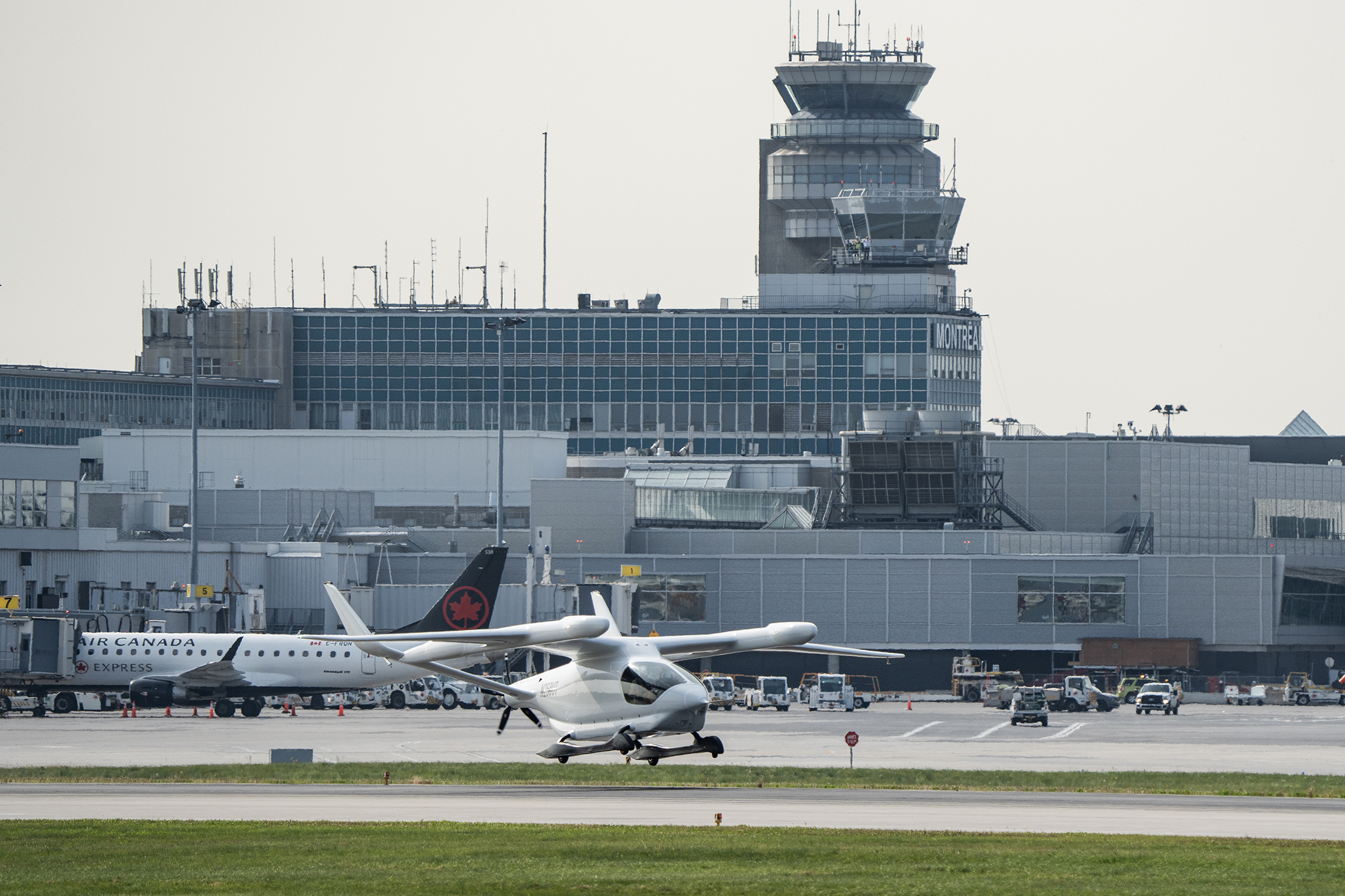 Beta's aircraft is pictured on the runway at Montréal-Pierre Elliott Trudeau International Airport