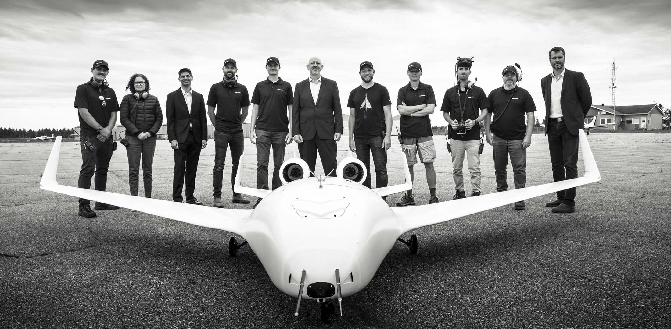 The Bombardier EcoJet engineering team is pictured with a subscale demonstrator