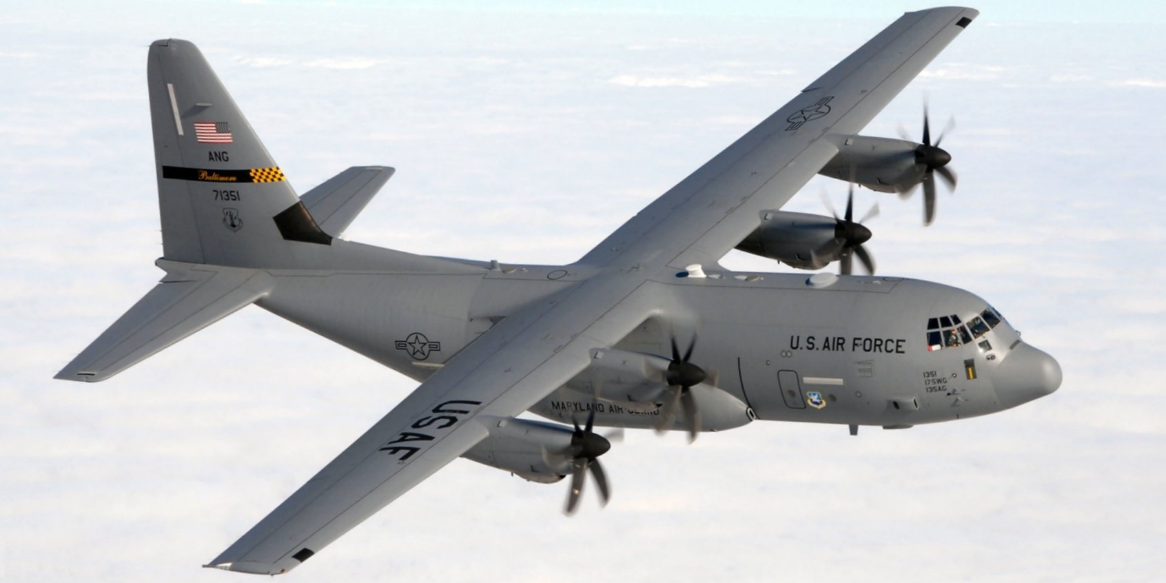 The Lockheed Martin C-130J Super Hercules is pictured in flight.