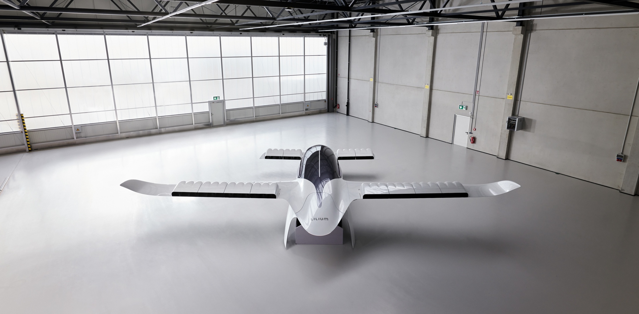 The full-scale model of the seven-seat Lilium Jet is pictured at the company's headquarters in Munich.