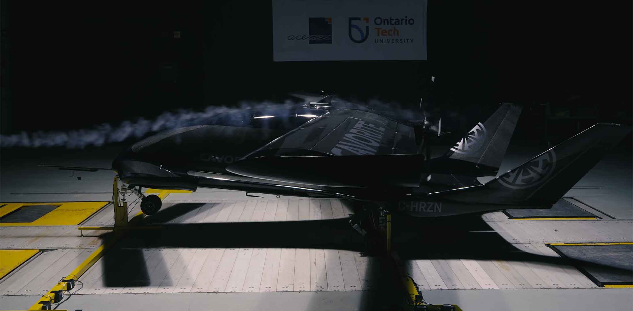 Horizon Aircraft's half-scale prototype has begun transition flight testing at the ACE Climatic Wind Tunnel in Ontario. (Photo: Horizon Aircraft) Horizon Aircraft's half-scale prototype is pictured in the wind tunnel.