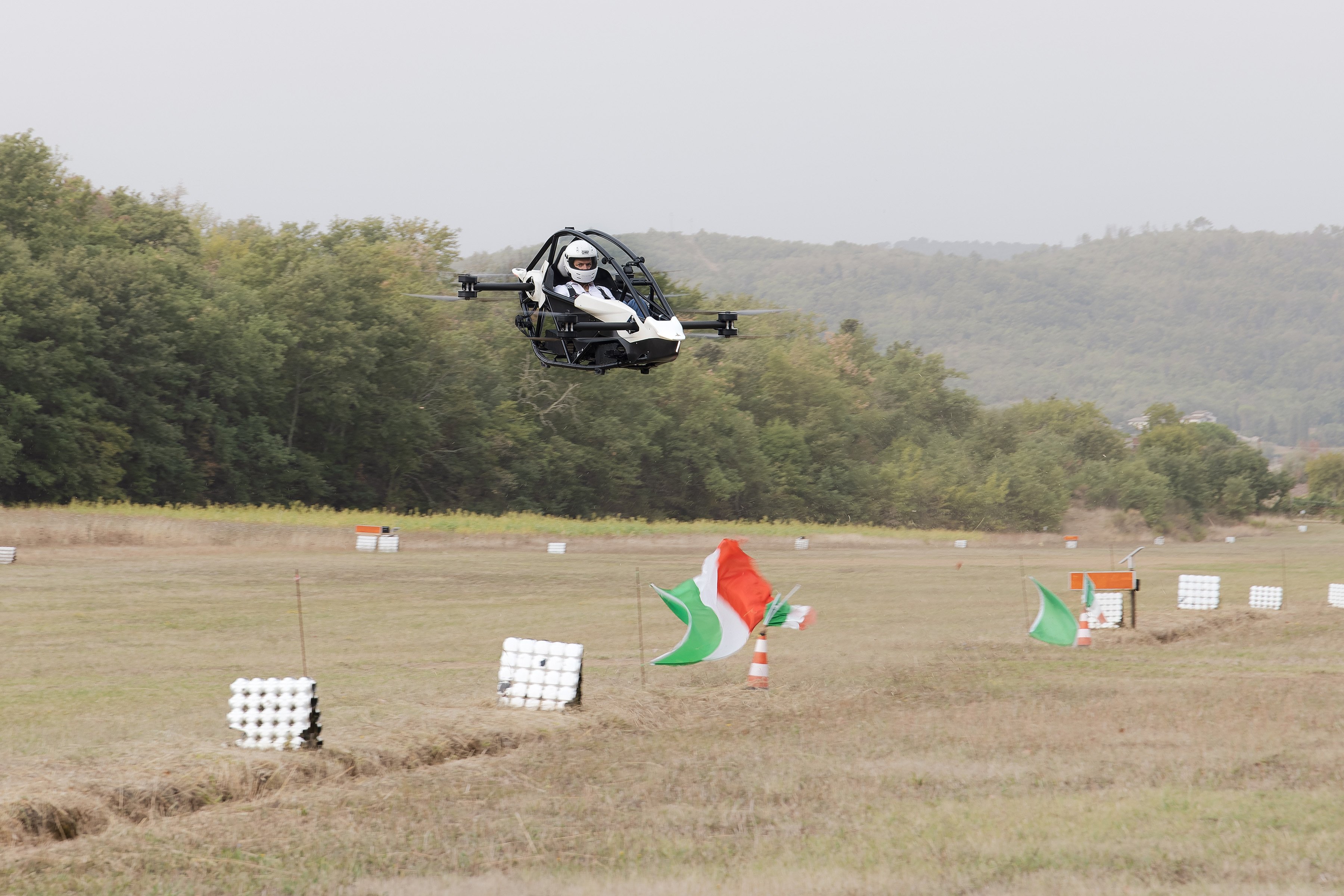 Jetson is testing flying its single-seat personal eVTOL vehicle at a private airfield in Italy.