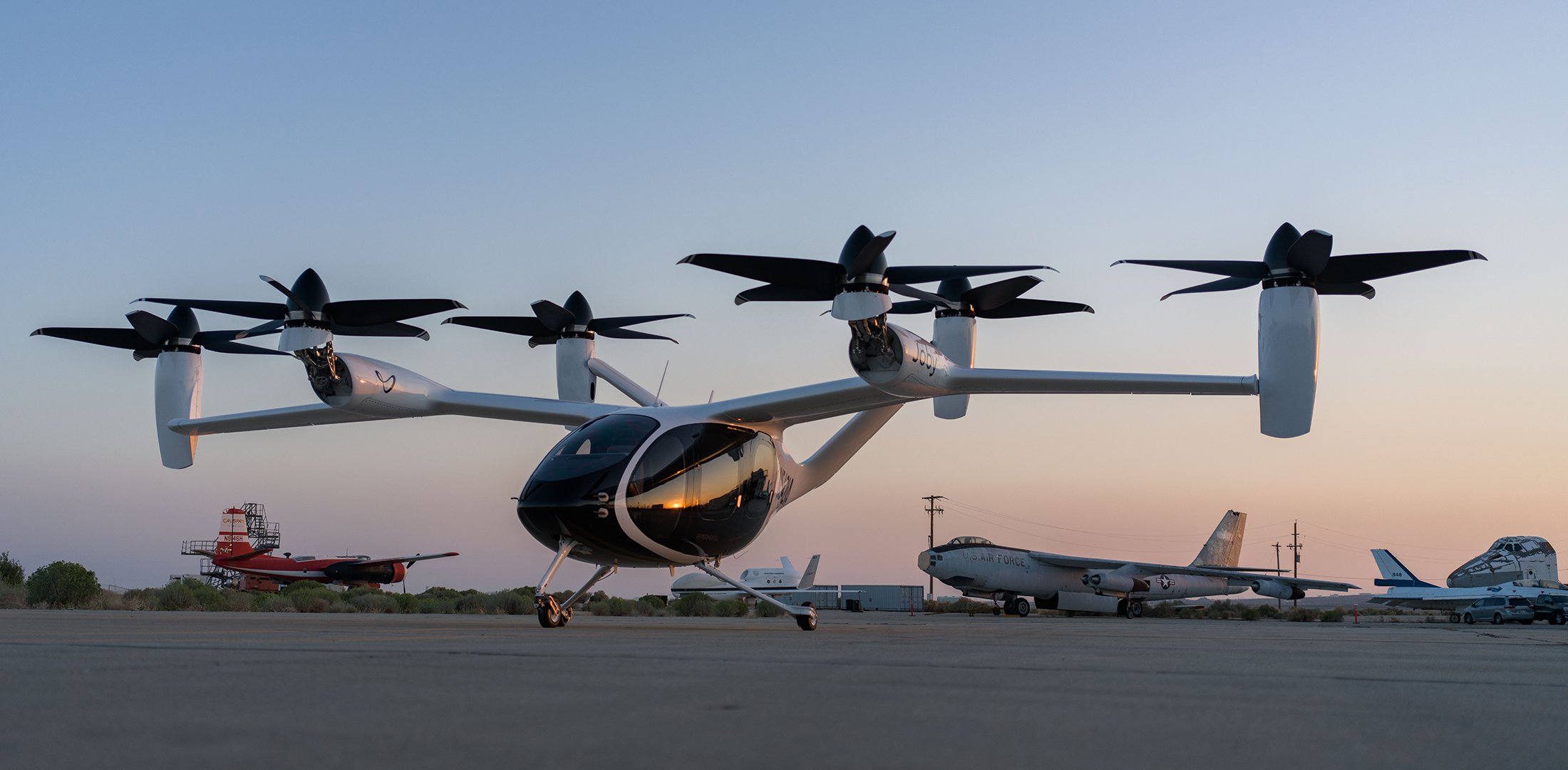 Joby's five-seat eVTOL air taxi is pictured at Edwards Air Force Base