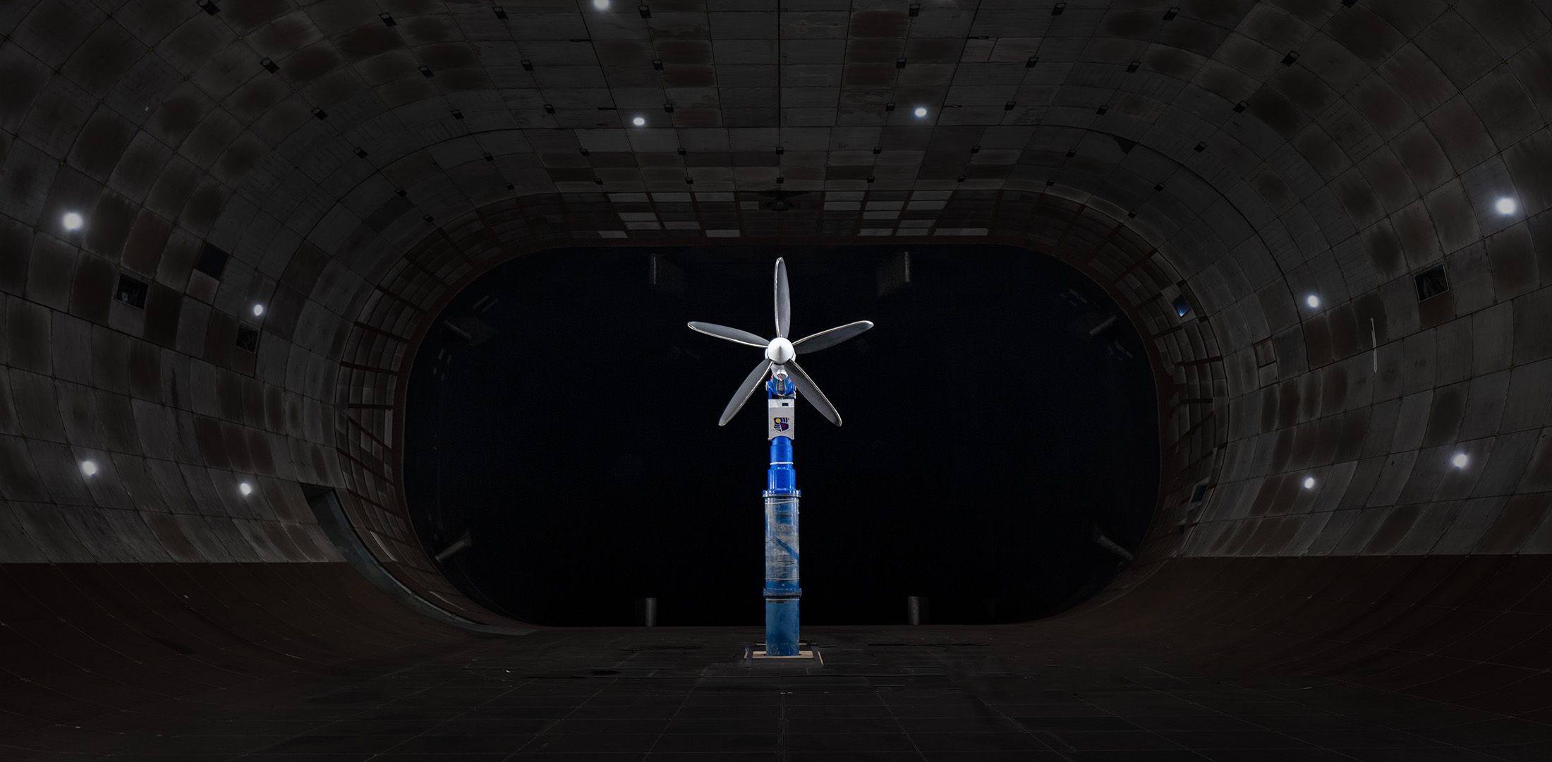 A Joby propeller is pictured inside a wind tunnel at the National Full-Scale Aerodynamic Complex at NASA’s Ames Research Center.