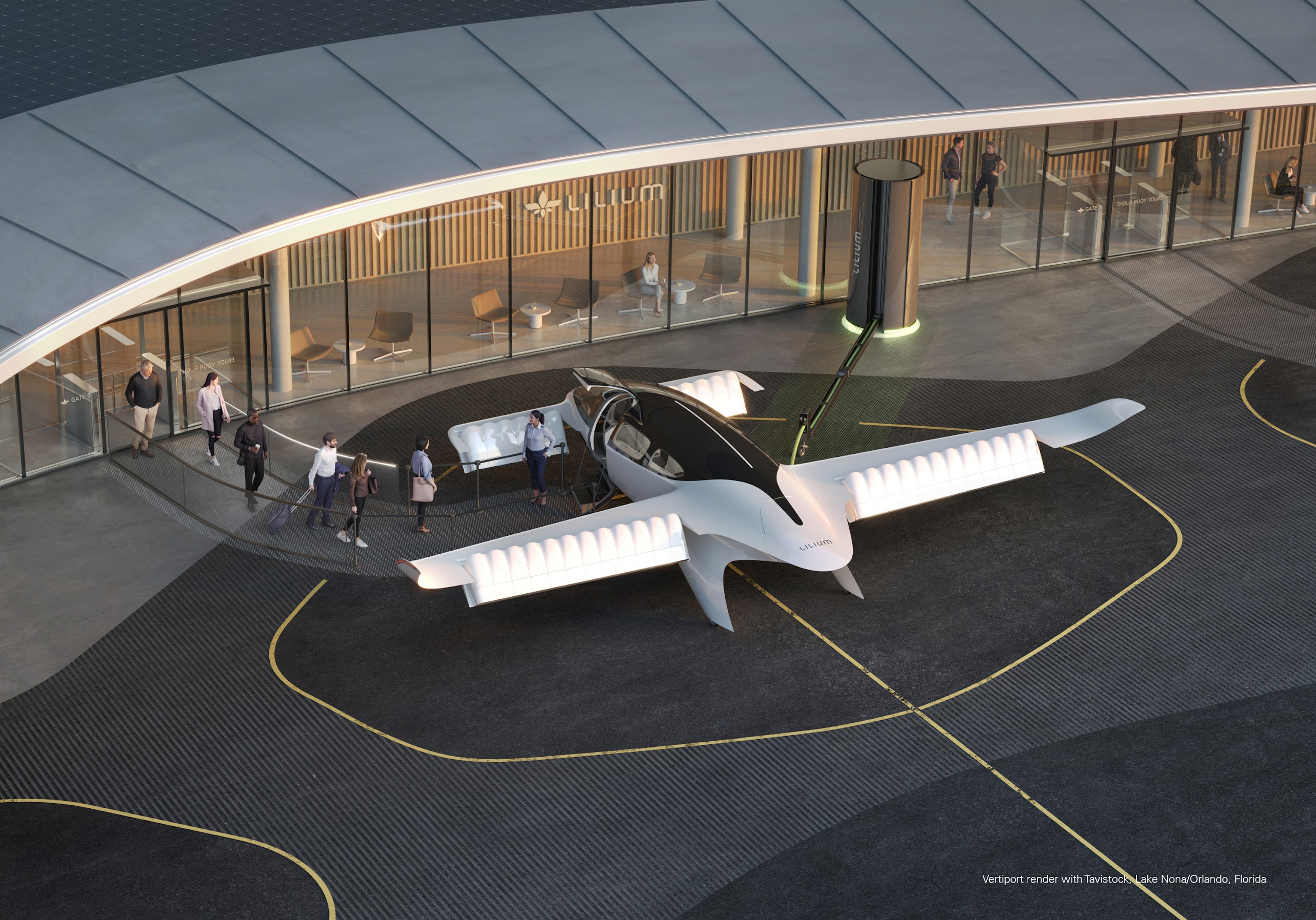 NetJets could add 150 special four-seat premium versions of Lilium's eVTOL aircraft to its fractional ownership fleet. (Image: Lilium) Lilium's eVTOL aircraft will operate from vertiports.