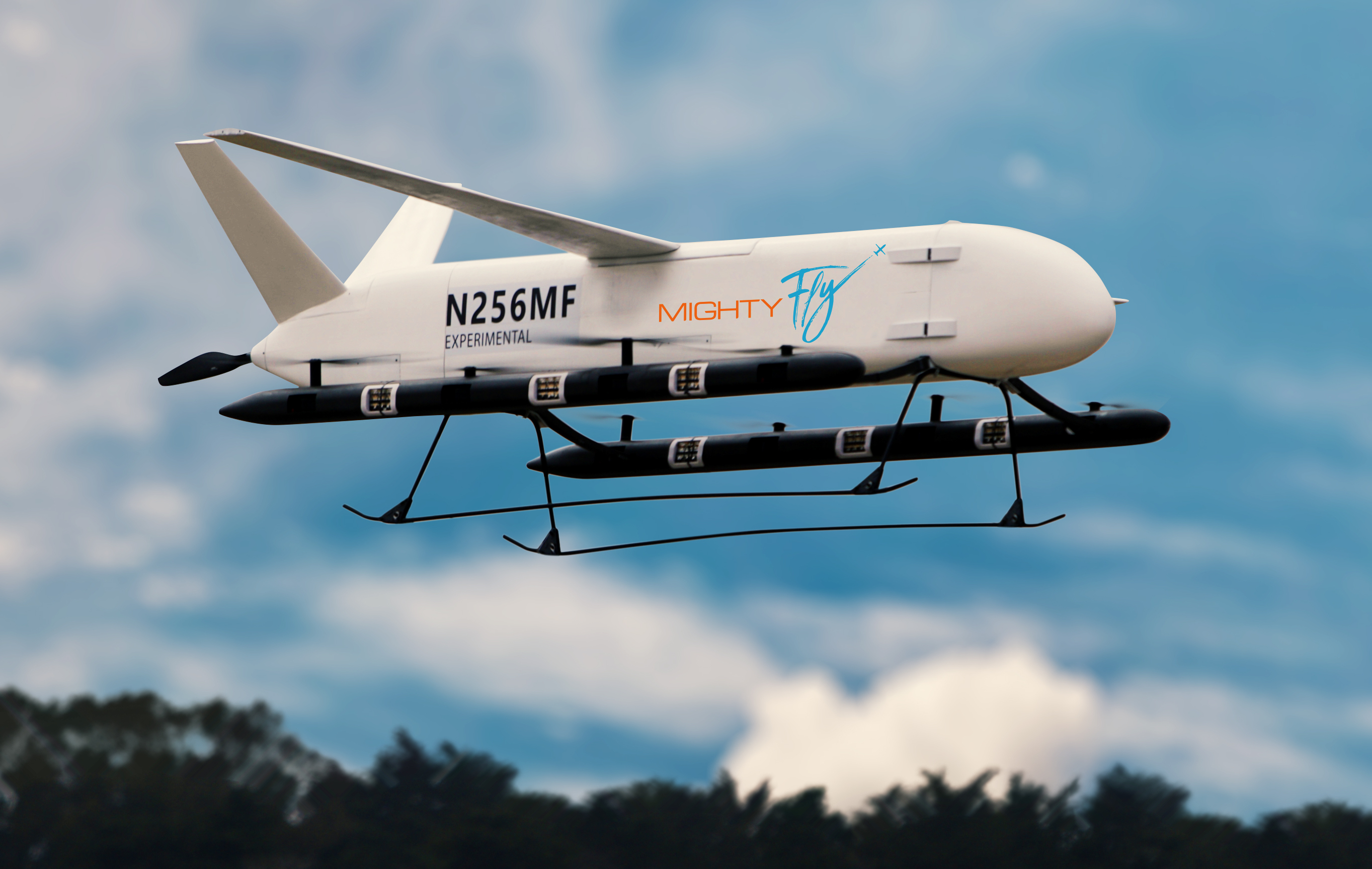 MightyFly's MF-100 autonomous cargo delivery aircraft.