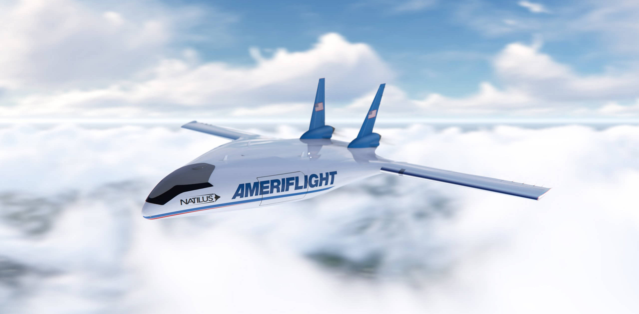 An artist's rendering of a Natilus Kona cargo airplane with an Ameriflight logo.