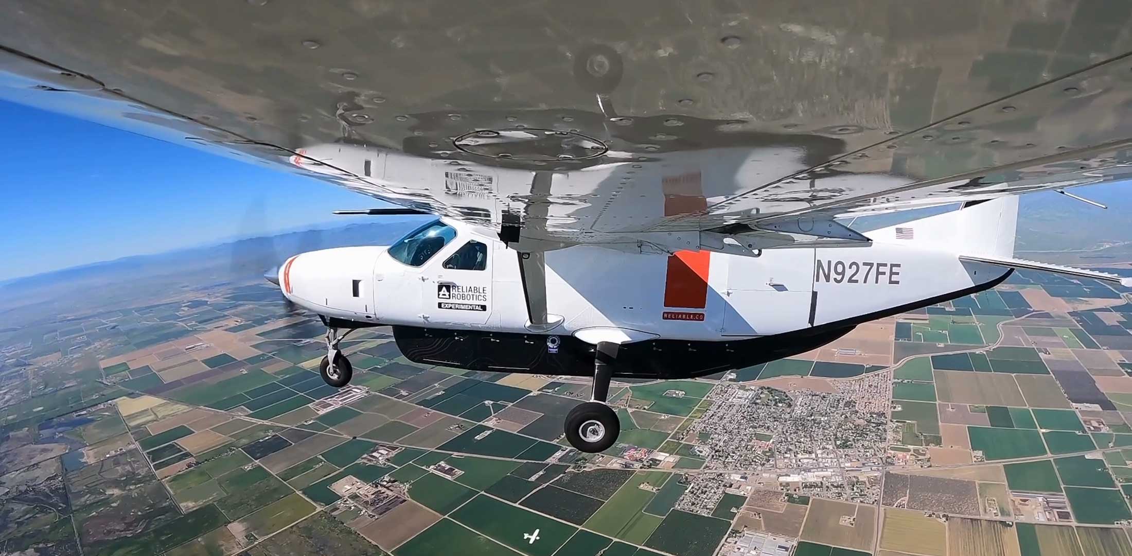 Reliable Robotics' Cessna 208 Caravan is pictured in flight