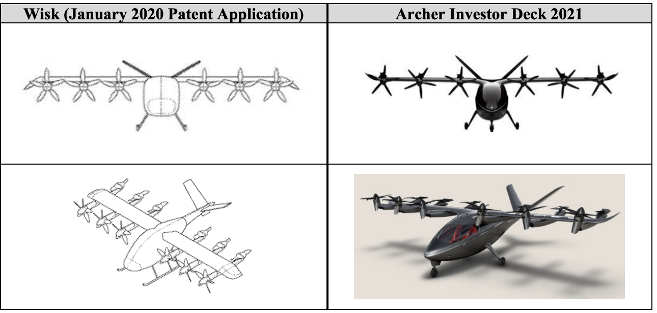 eVTOL aircraft designs by Wisk Aero (left) and Archer Aviation (right)