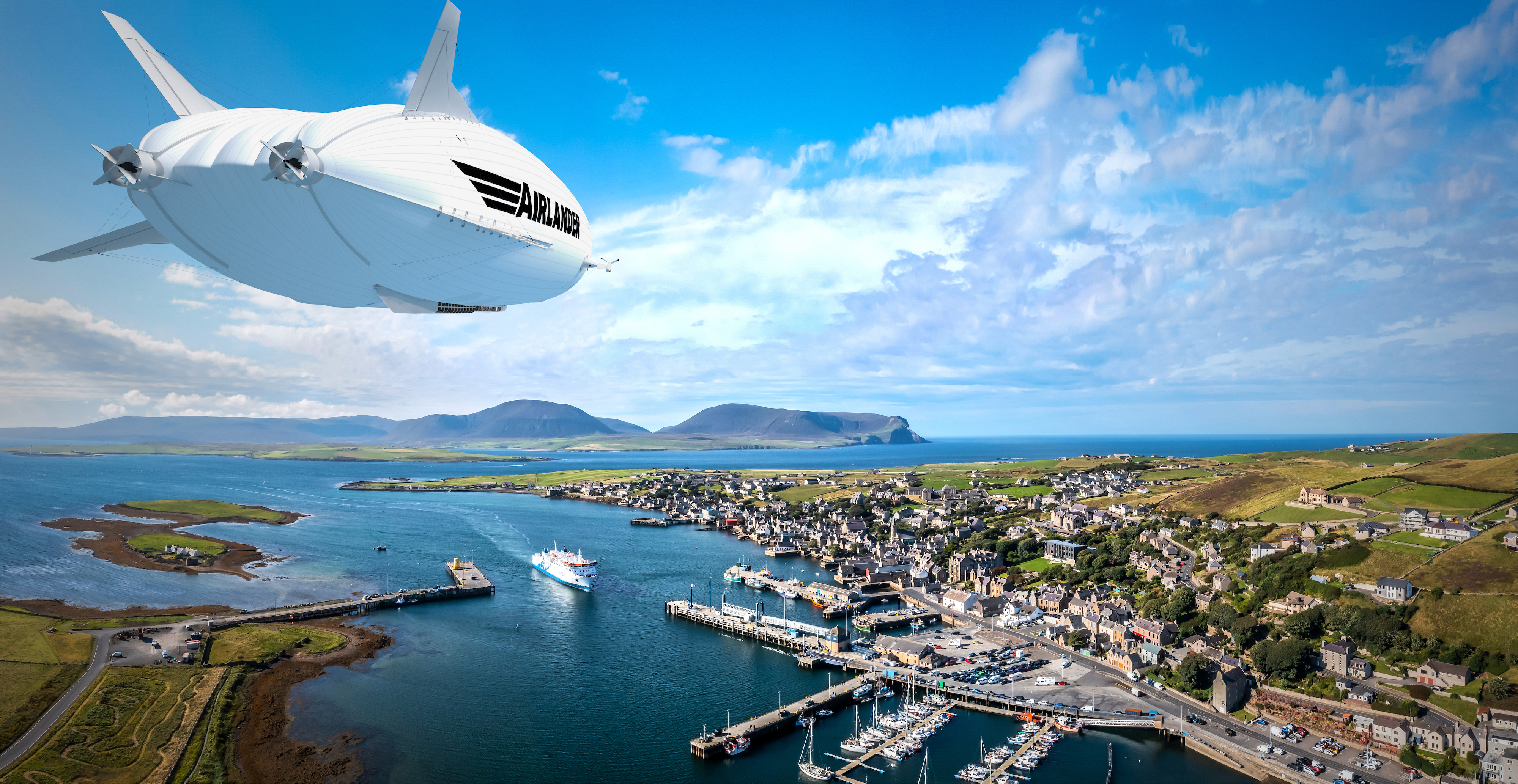 Hybrid Air Vehicles' Airlander 10 airship in Stromness, Orkney Islands