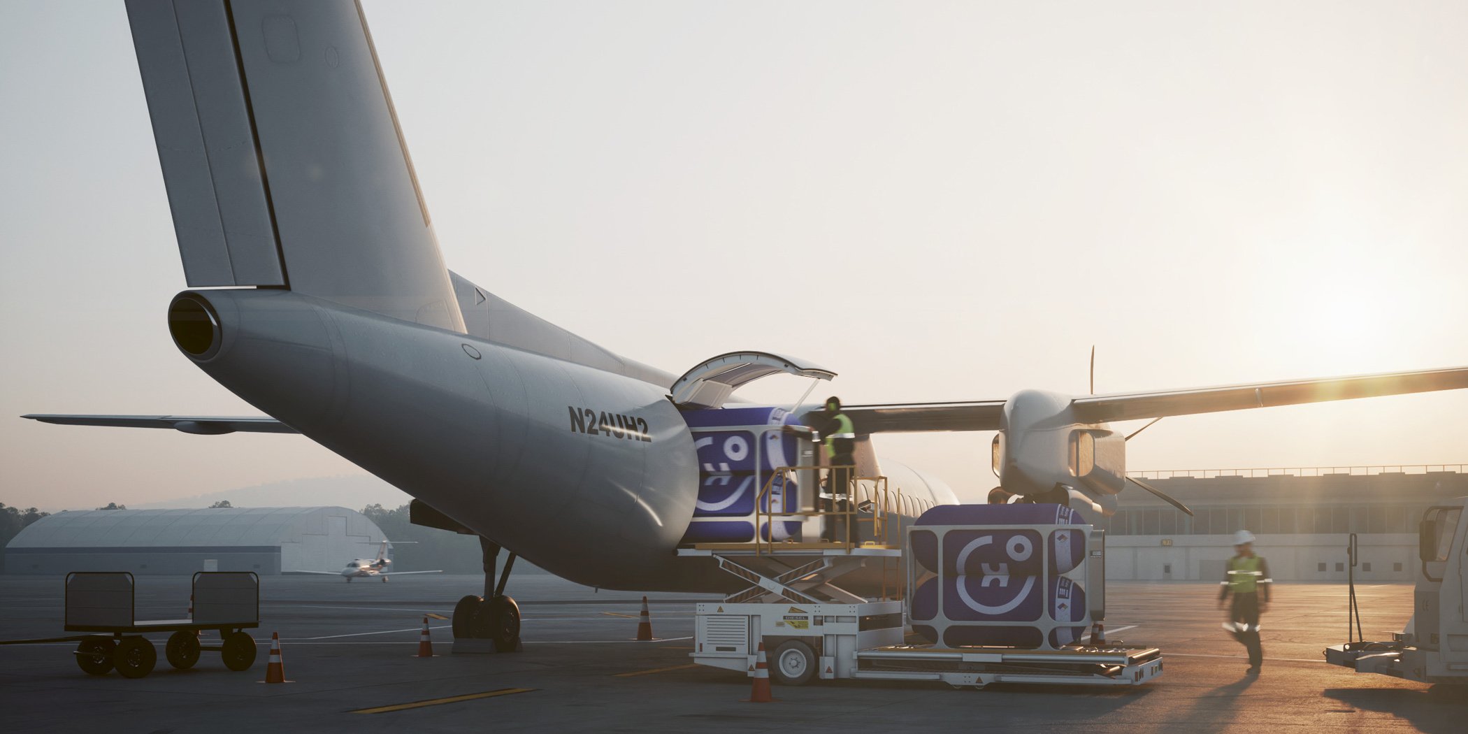 Universal Hydrogen fuel capsules loaded into turboprop airplane