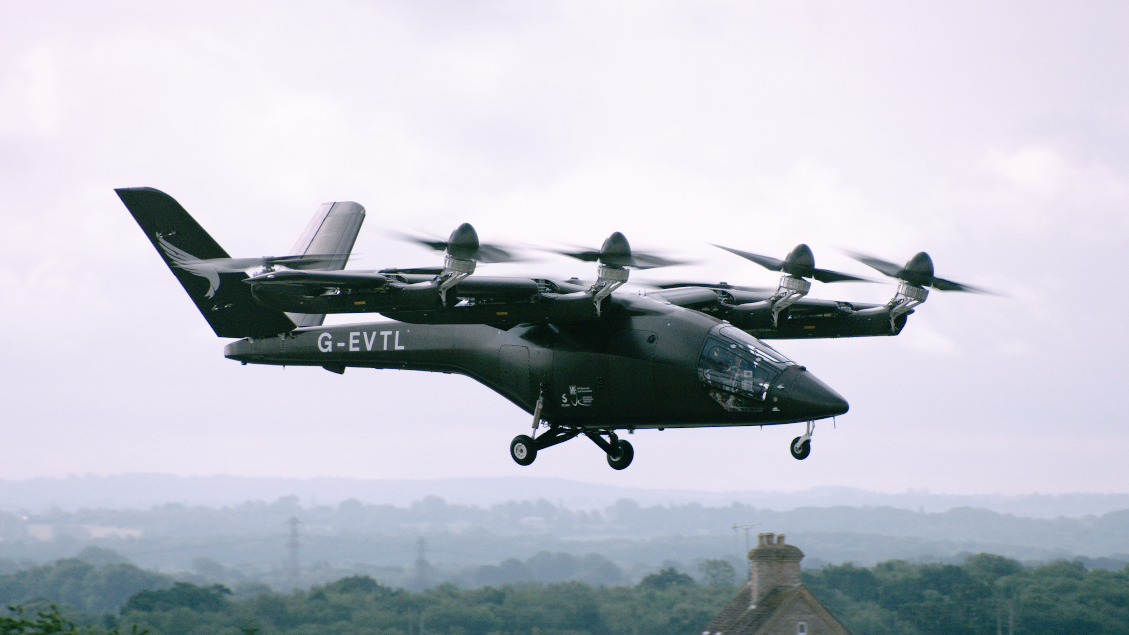 Vertical Aerospace's VX4 eVTOL prototype in untethered flight testing at Kemble Airport in the UK.