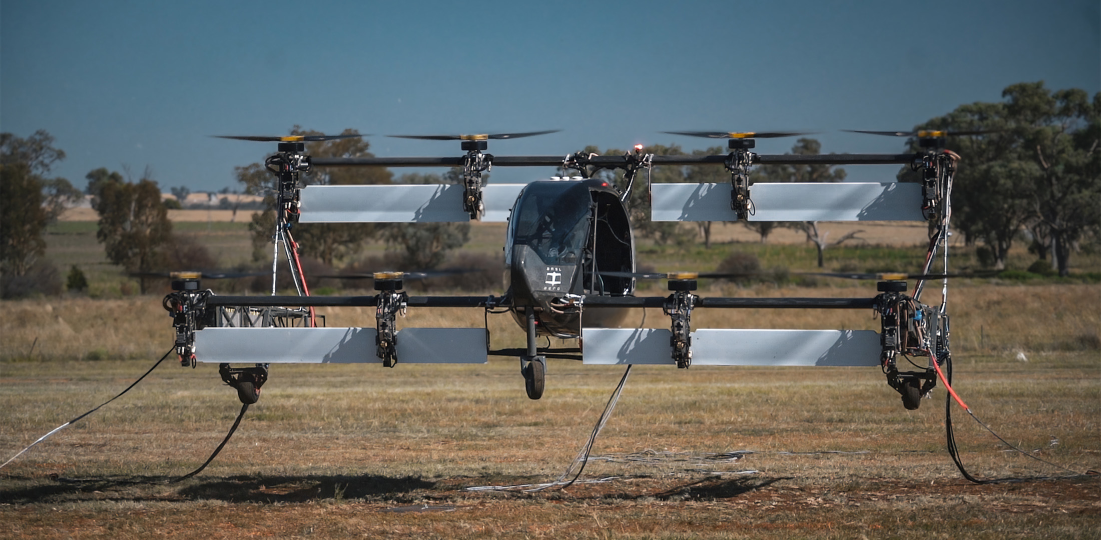 AMSL's Vertiia eVTOL aircraft prototype is pictured during one of its first hover flight tests.