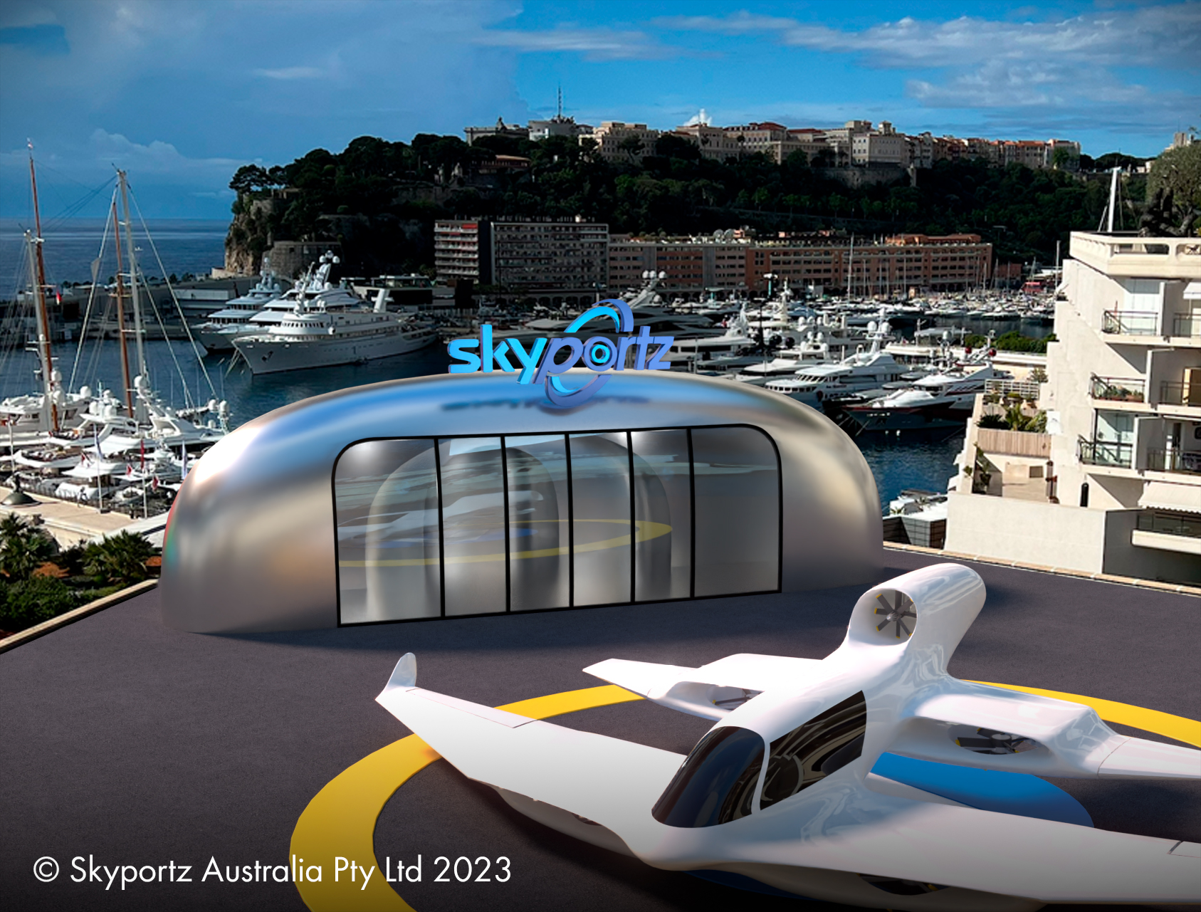 Skyportz unveiled a concept for a so-called vertiport-in-a-box.