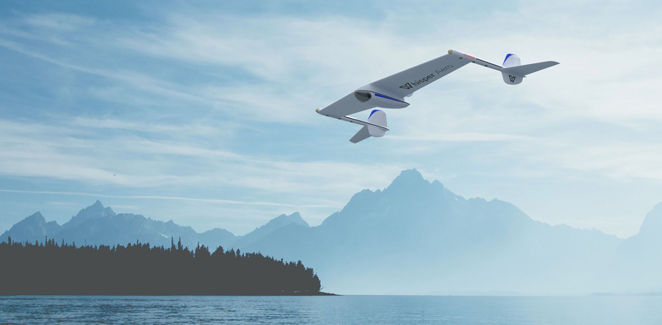 An artist's depiction of a drone with a Whisper Aero propulsion system in flight