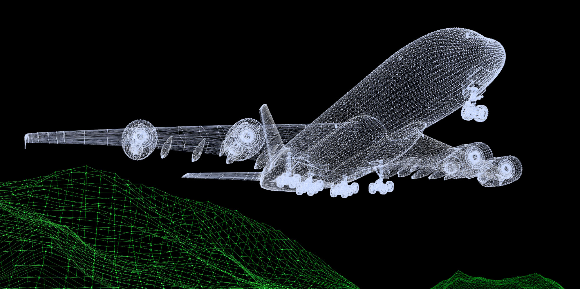 A computer-generated 3D diagram of a generic airplane