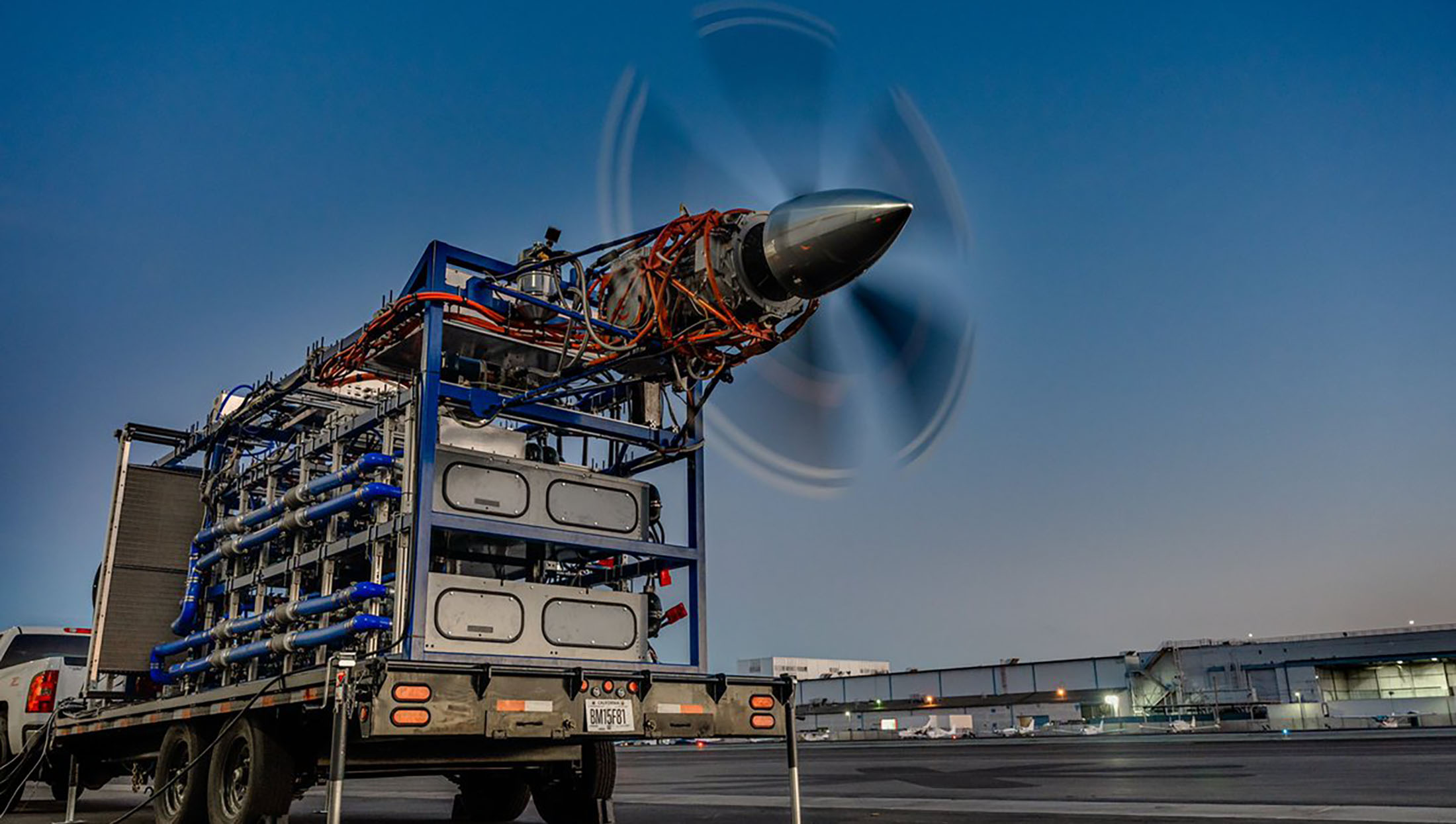 Universal Hydrogen's 'iron bird' rig in Hawthorne, California, tests the architecture of the company's hydrogen-fuel-cell-based powertrain in preparation for first flight in a De Havilland Dash 8-300.