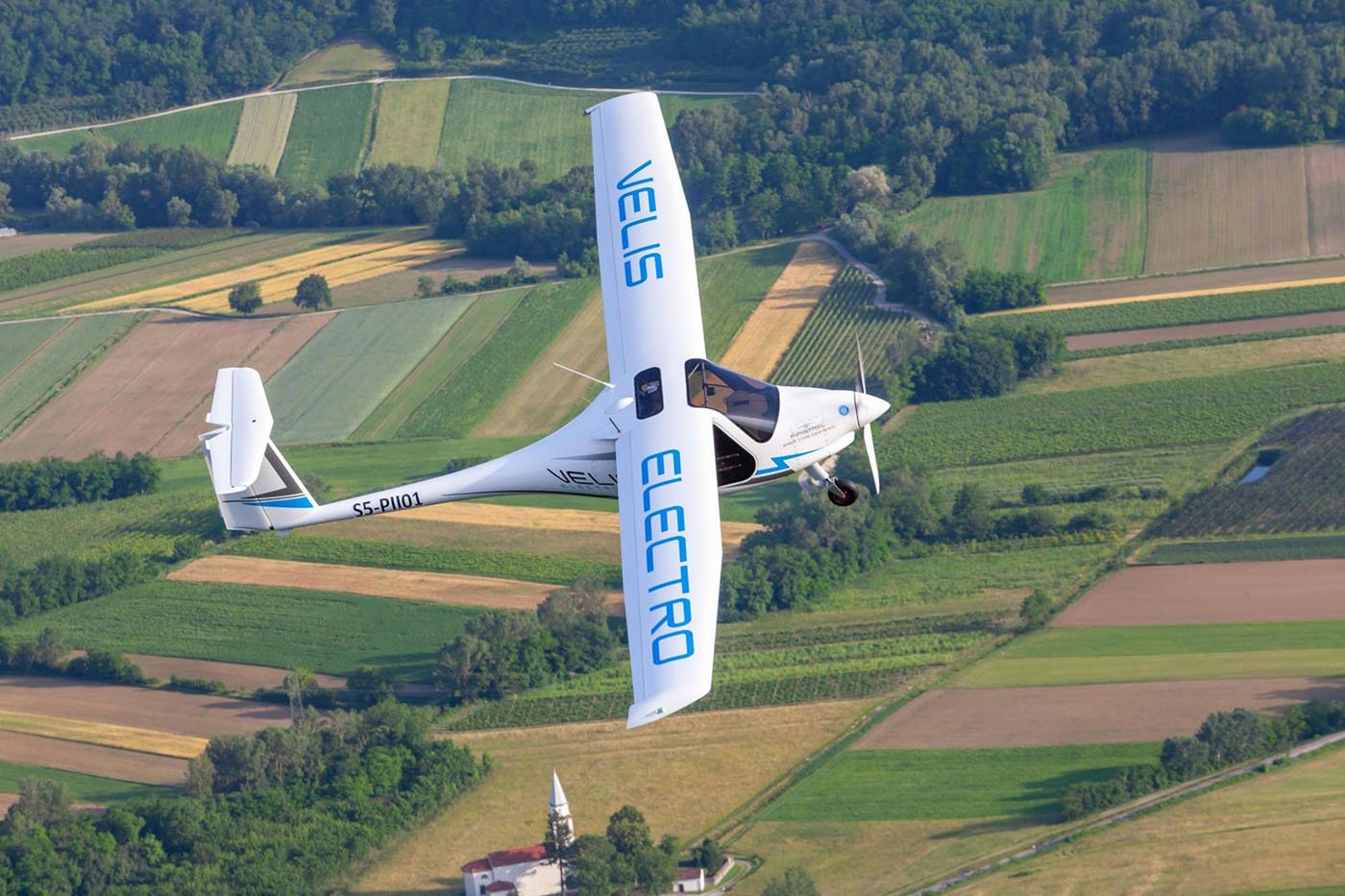 Pipistrel's Velis Electro electric airplane is pictured in flight