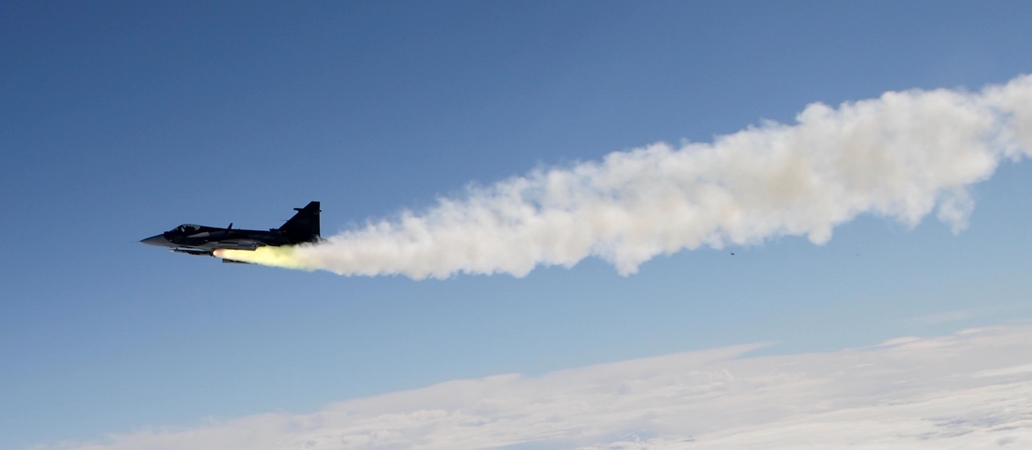 Gripen E fires a Meteor for the first time. (Photo: Saab)