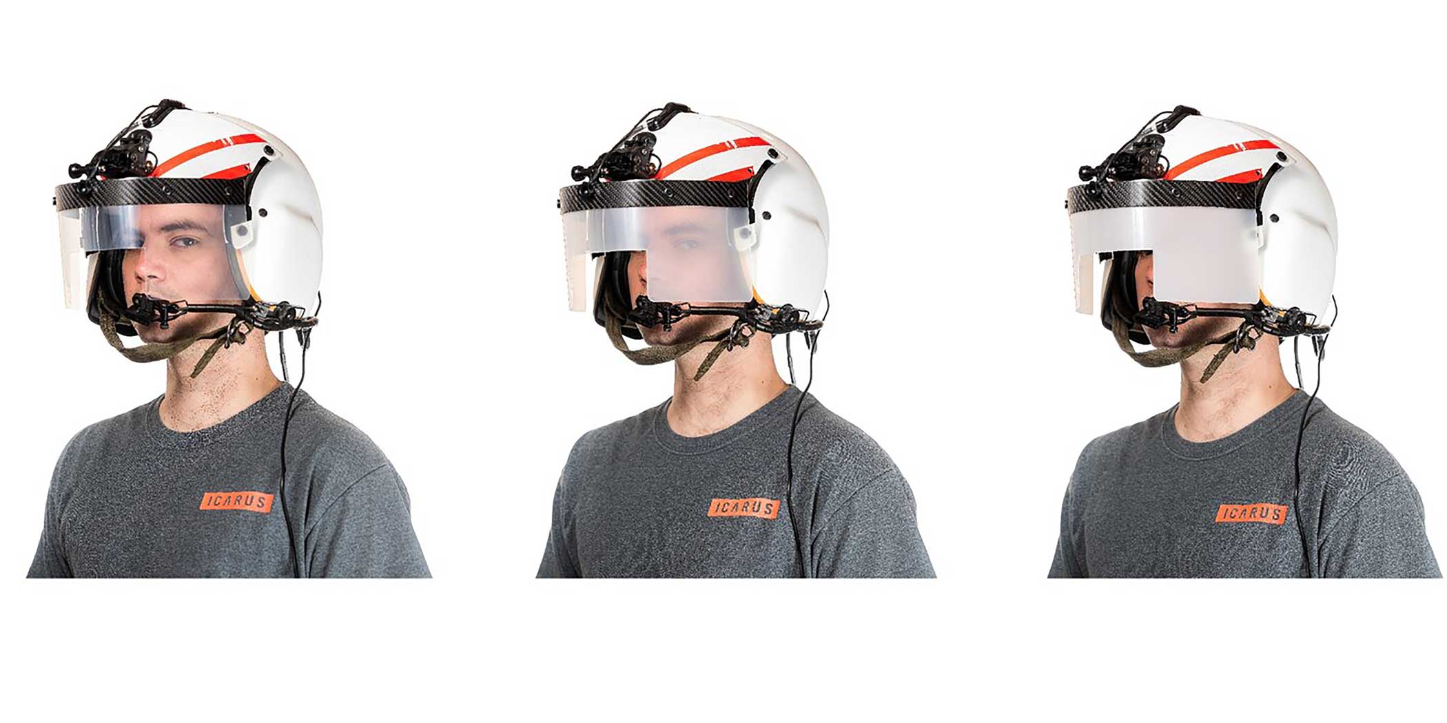 The Icarus device allows instructors to gradually change the opacity of the helmet-mounted visor, using a smartphone app, to allow students to practice entry into instrument meteorologial conditions safely and effectively.