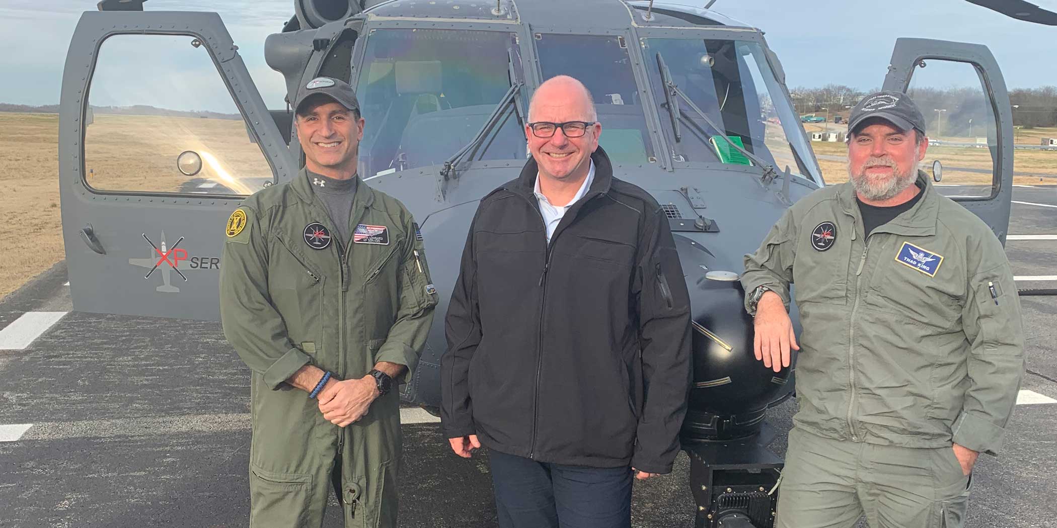 XP Services flight test pilots Frank Lombardi (left) and Thad King (right) with writer Kipp Lau.