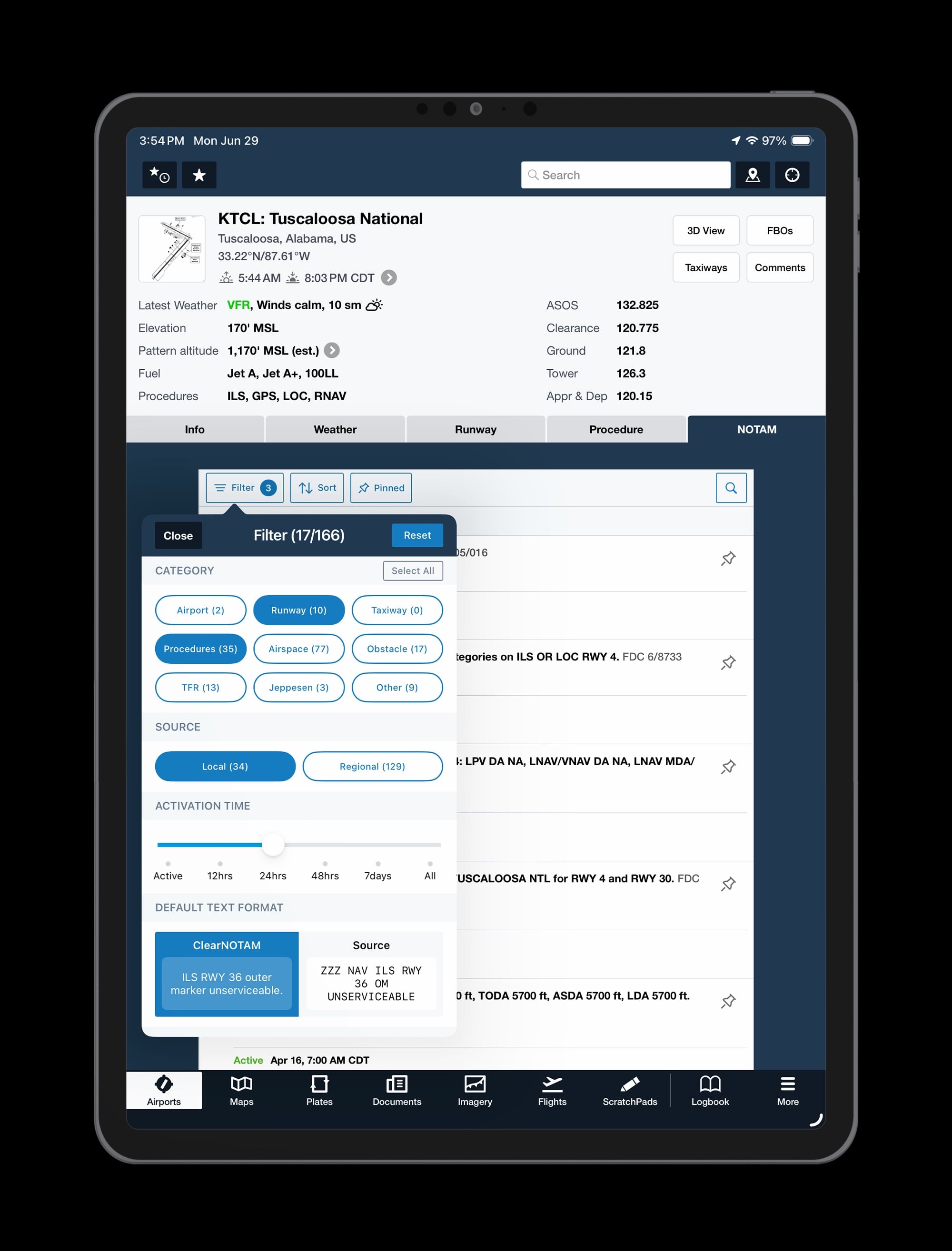 ForeFlight Clear Notam pinning