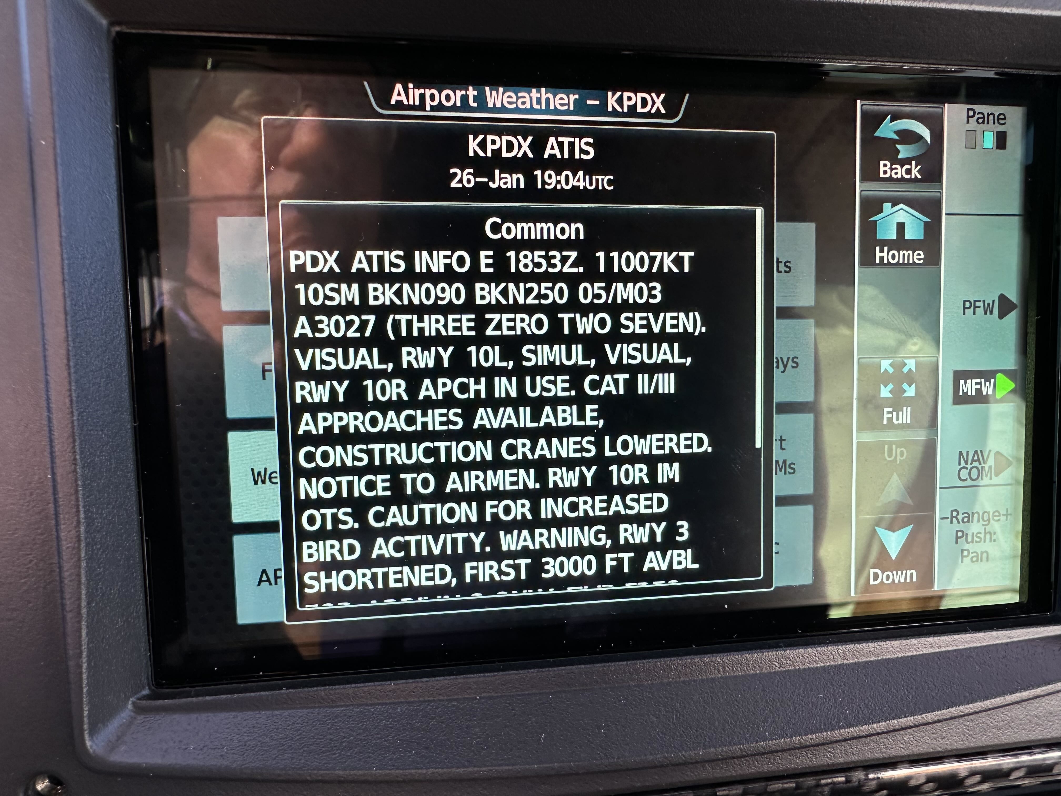 Cirrus Vision Jet G3 CPDLC datalink messaging ATIS