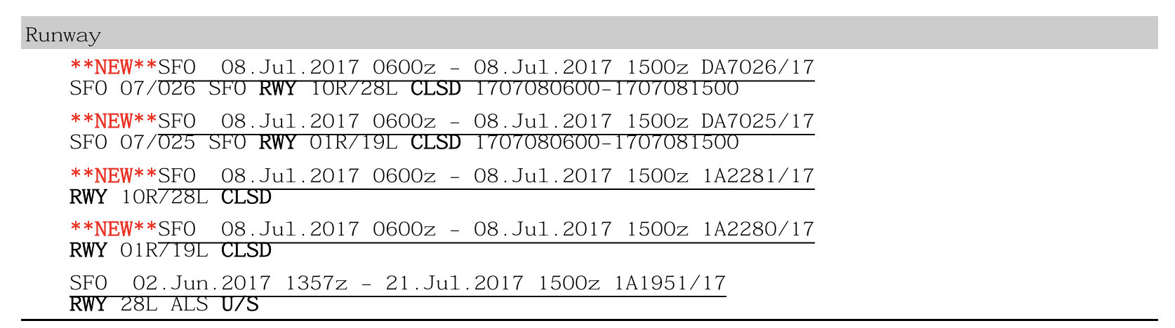 Notams for SFO