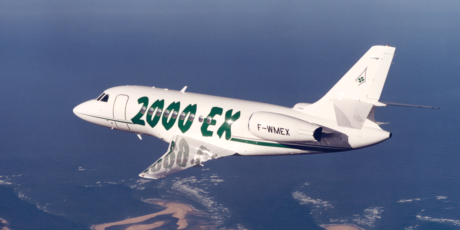 The twin-engine, super-midsize Falcon 2000