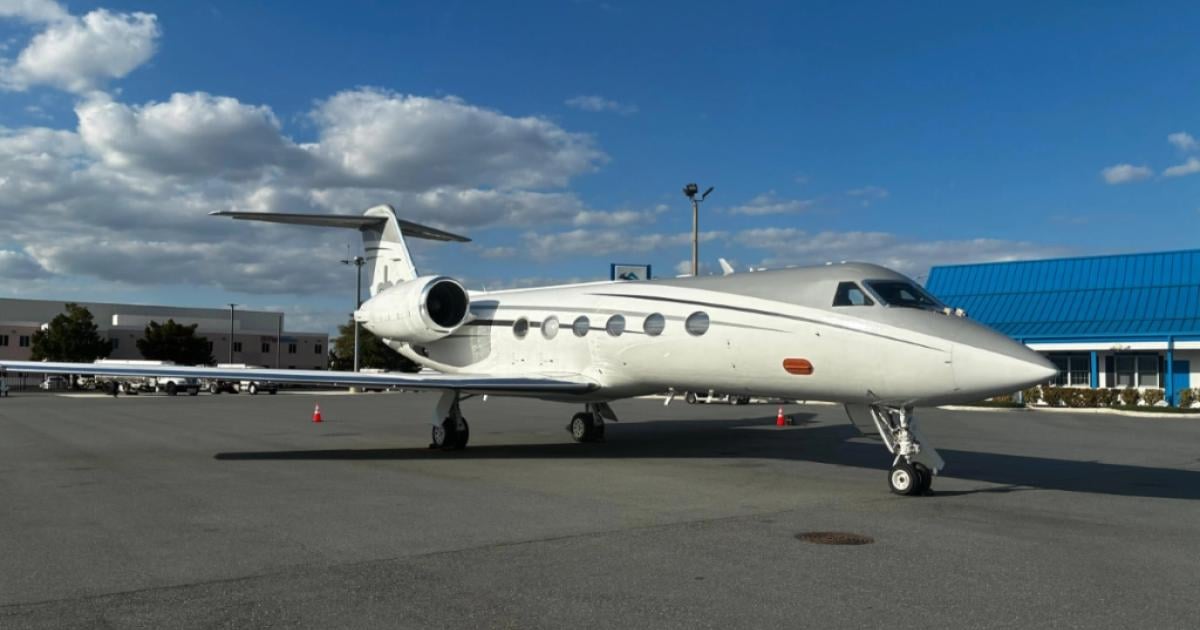 Gulfstream IV-SP em solo, jato de grande cabine citado no balanço do mercado de usados do primeiro semestre